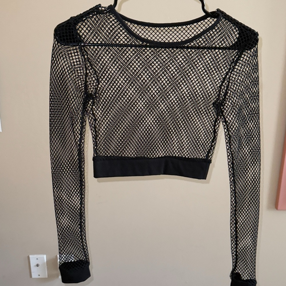 Black Mesh Long Sleeve Top